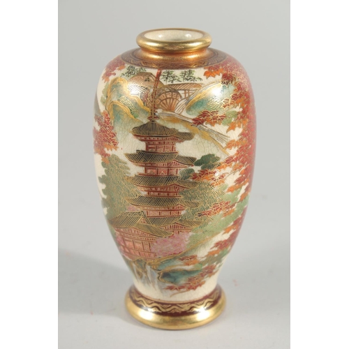 237 - TWO JAPANESE SATSUMA VASES, the larger painted with panels of figures in a landscape, each with char... 