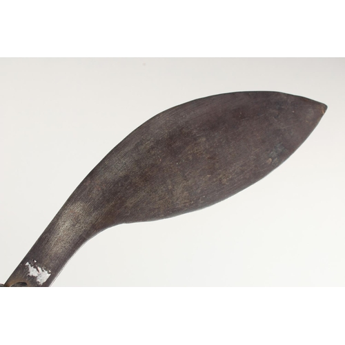 258 - A 19TH CENTURY INDIAN KUKRI BROAD-BLADED KNIFE, with chased handle, 47cm long.