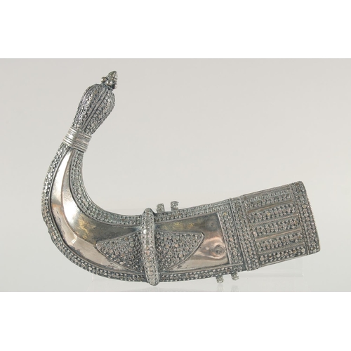 259 - A FINE LARGE 19TH CENTURY RHINO HORN HILTED ARAB YEMENITE SILVER JAMBIYA DAGGER, 34.5cm in sheath.