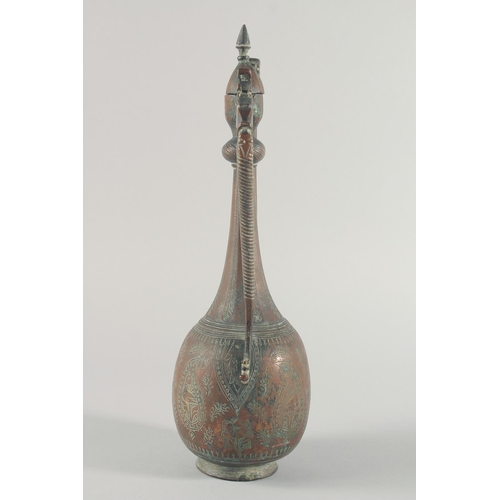 272 - A LARGE 18TH CENTURY PERSIAN EWER, with dragon head and spout, 40cm high.