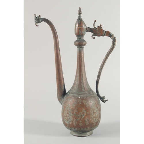 272 - A LARGE 18TH CENTURY PERSIAN EWER, with dragon head and spout, 40cm high.