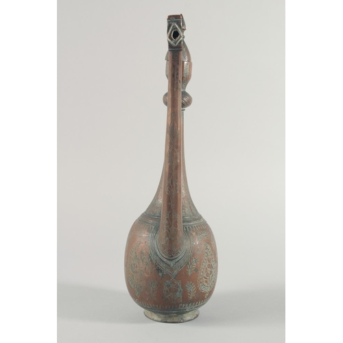 272 - A LARGE 18TH CENTURY PERSIAN EWER, with dragon head and spout, 40cm high.