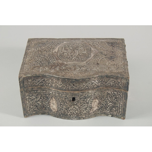 273 - A LARGE EARLY 19TH CENTURY OTTOMAN TURKISH SILVER CLAD WOODEN BOX, the silver overlay with embossed ... 