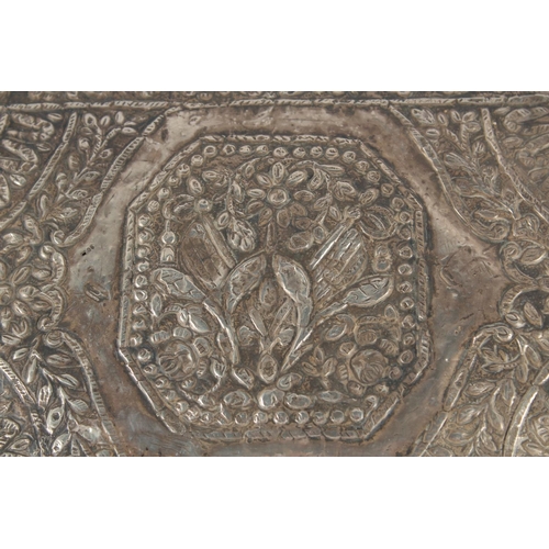 273 - A LARGE EARLY 19TH CENTURY OTTOMAN TURKISH SILVER CLAD WOODEN BOX, the silver overlay with embossed ... 