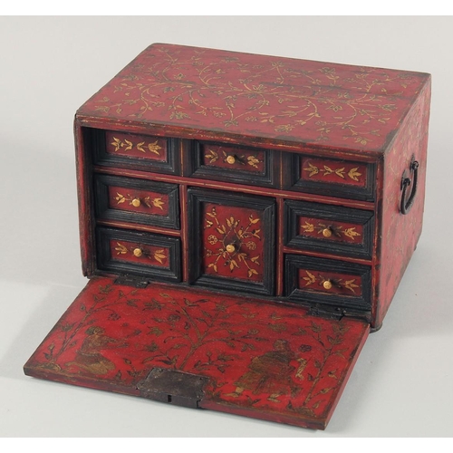 274 - A VERY FINE 17TH/18TH CENTURY MUGHAL INDIAN LACQUERED WOODEN TABLE CABINET, comprising eight drawers... 