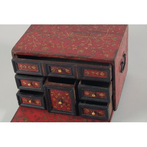 274 - A VERY FINE 17TH/18TH CENTURY MUGHAL INDIAN LACQUERED WOODEN TABLE CABINET, comprising eight drawers... 