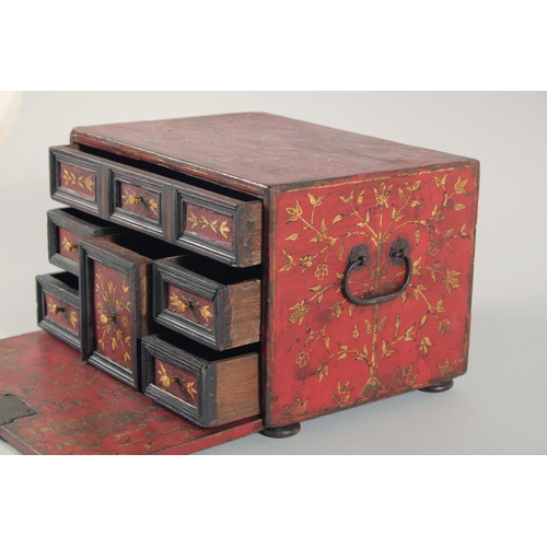 274 - A VERY FINE 17TH/18TH CENTURY MUGHAL INDIAN LACQUERED WOODEN TABLE CABINET, comprising eight drawers... 