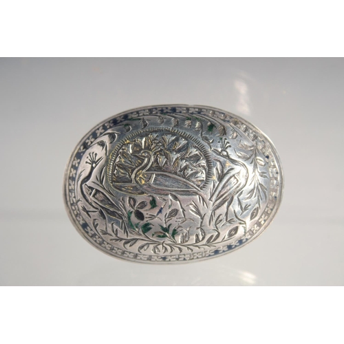 288 - TWO 18TH/19TH CENTURY MUGHAL INDIAN LUCKNOW ENAMELLED SILVER SNUFF BOXES, 6cm wide and 3.5cm, (2).