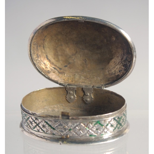 288 - TWO 18TH/19TH CENTURY MUGHAL INDIAN LUCKNOW ENAMELLED SILVER SNUFF BOXES, 6cm wide and 3.5cm, (2).