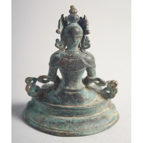 290 - A FINE SMALL TIBETAN BRONZE BUDDHA, 6cm high.