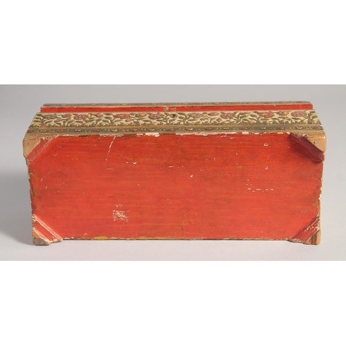 291 - A VERY FINE 18TH/19TH CENTURY MUGHAL INDIAN LACQUERED WOODEN BOX, with hinged lid decorated with pea... 