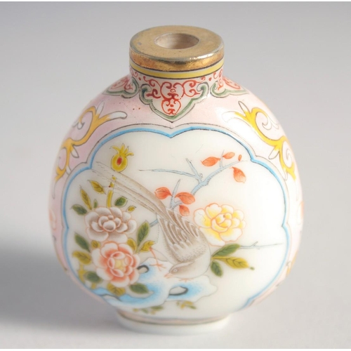 294 - A VERY FINE 20TH CENTURY CHINESE ENAMELLED SNUFF BOTTLE, signed to the base, 5.5cm high.