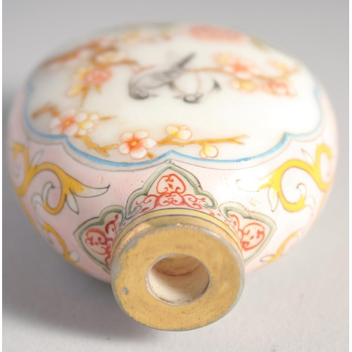 294 - A VERY FINE 20TH CENTURY CHINESE ENAMELLED SNUFF BOTTLE, signed to the base, 5.5cm high.