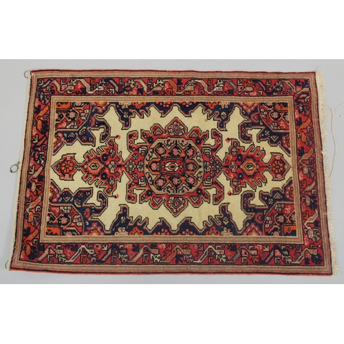 363 - A 19TH CENTURY MALAYER RUG, 100cm x 69.5cm.