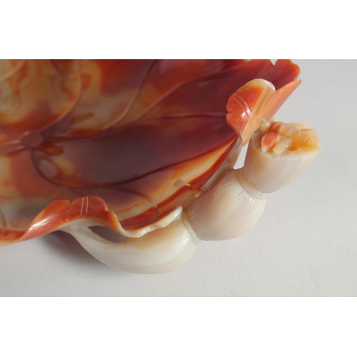 1 - A VERY LARGE CHINESE AGATE-TYPE LEAF FORM DISH, 31cm long.