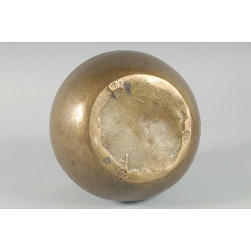 14 - A LARGE AND HEAVY BRASS GLOBULAR BOWL, together with another inscribed brass bowl, larger approx. 26... 