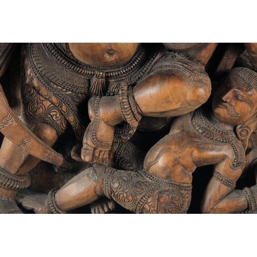 18 - A LARGE INDIAN CARVED WOOD PANEL OF GANESH, 76.5cm x 37cm.