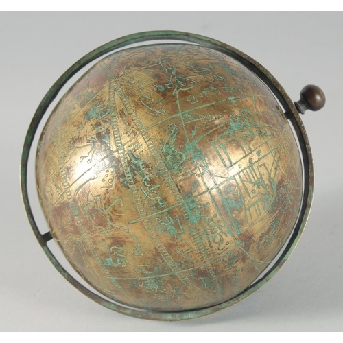 305 - A FINE ISLAMIC ENGRAVED BRASS CELESTIAL GLOBE, 12cm diameter.