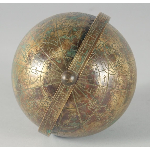 305 - A FINE ISLAMIC ENGRAVED BRASS CELESTIAL GLOBE, 12cm diameter.