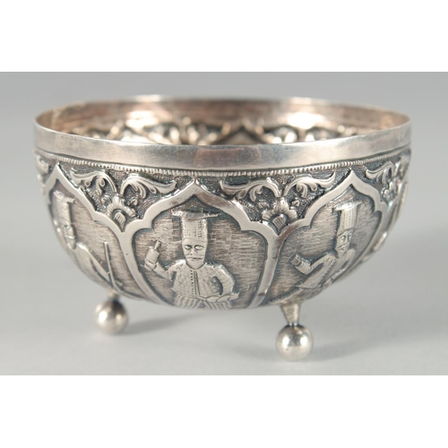 322 - AN UNUSUAL 19TH CENTURY OTTOMAN GREEK OR ARMINIAN SILVER BOWL, with embossed and chased decoration d... 