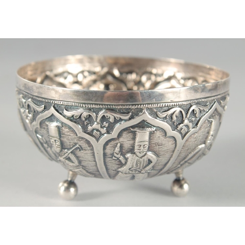 322 - AN UNUSUAL 19TH CENTURY OTTOMAN GREEK OR ARMINIAN SILVER BOWL, with embossed and chased decoration d... 