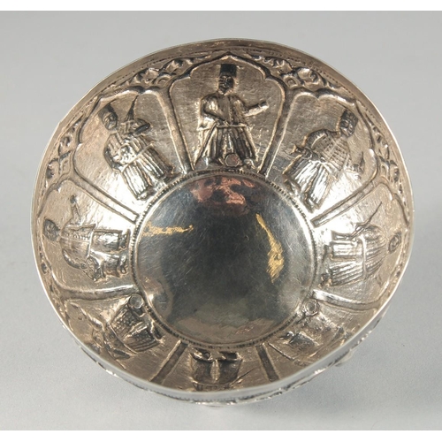 322 - AN UNUSUAL 19TH CENTURY OTTOMAN GREEK OR ARMINIAN SILVER BOWL, with embossed and chased decoration d... 