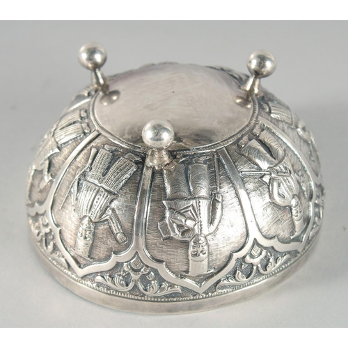 322 - AN UNUSUAL 19TH CENTURY OTTOMAN GREEK OR ARMINIAN SILVER BOWL, with embossed and chased decoration d... 