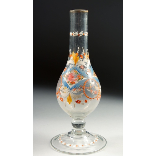 329 - A FINE 19TH CENTURY OTTOMAN BAYKOZ ENAMELLED GLASS HUQQA BASE, 27cm high.