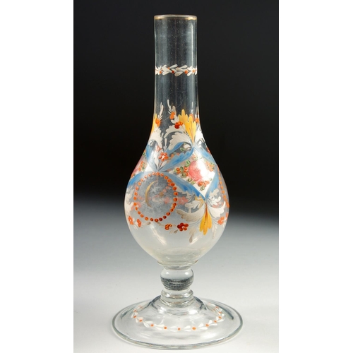 329 - A FINE 19TH CENTURY OTTOMAN BAYKOZ ENAMELLED GLASS HUQQA BASE, 27cm high.