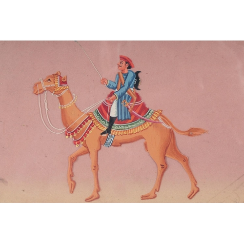 334 - TWO 19TH CENTURY INDIAN COMPANY SCHOOL PAINTINGS ON MICA, each depicting a camel and rider, 14cm x 1... 