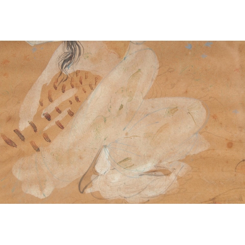 339 - A PERSIAN PAINTING ON PAPER depicting a seated figure, framed and glazed, 28.5cm x 20.5cm overall.