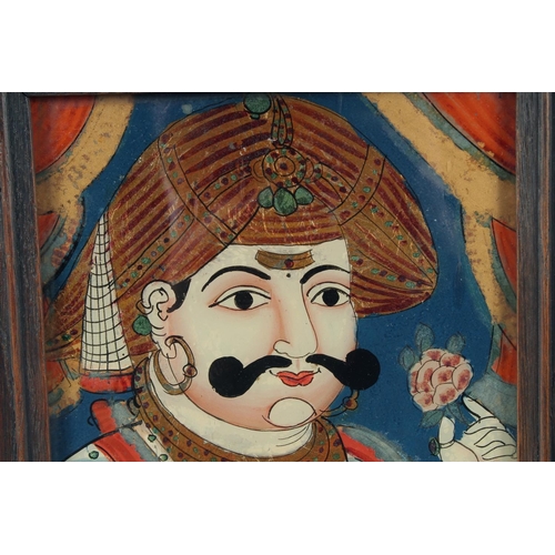 340 - TWO 19TH CENTURY SOUTH INDIAN - POSSIBLY TANJORE, REVERSE GLASS PAINTINGS ON GLASS of a noble couple... 