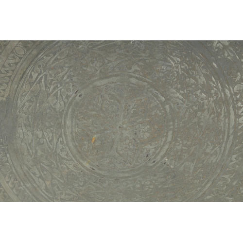 350 - A LARGE 18TH CENTURY OTTOMAN ARMENIAN SIGNED TINNED COPPER TRAY, 69cm diameter.