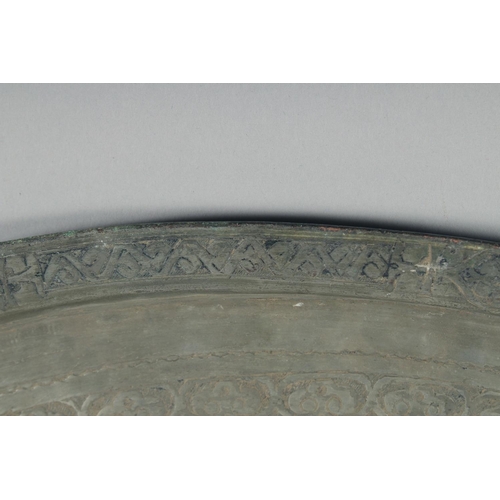 350 - A LARGE 18TH CENTURY OTTOMAN ARMENIAN SIGNED TINNED COPPER TRAY, 69cm diameter.