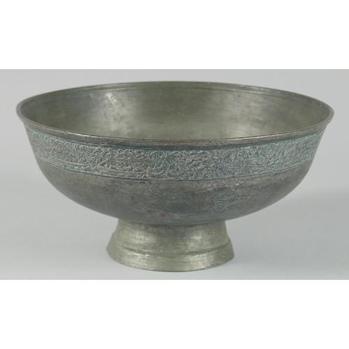 373 - A 17TH CENTURY SAFAVID TINNED COPPER BOWL, the exterior with a band of calligraphy with traces of si... 