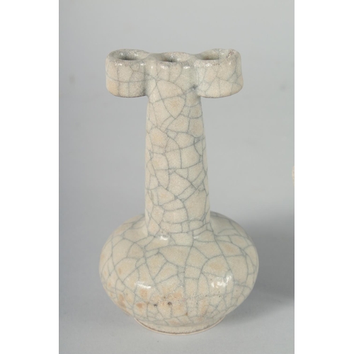 42 - A COLLECTION OF FOUR CHINESE CRACKLE GLAZE ITEMS, comprising a small vase, a bowl, a brush wash and ... 