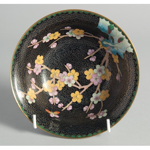 6 - THREE CHINESE CLOISONNE ENAMELLED ITEMS, comprising a black ground bowl, a octagonal brush pot and a... 