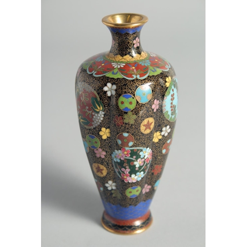 7 - TWO SMALL JAPANESE CLOISONNE VASES, each decorated with floral motifs, 18cm and 15.5cm, together wit... 