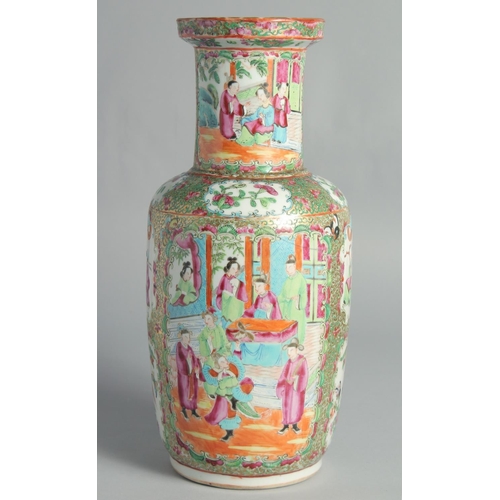 73 - A CHINESE CANTON FAMILLE ROSE PORCELAIN VASE, painted with panels of figures, birds and butterflies,... 