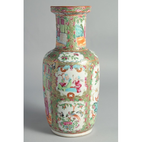 73 - A CHINESE CANTON FAMILLE ROSE PORCELAIN VASE, painted with panels of figures, birds and butterflies,... 