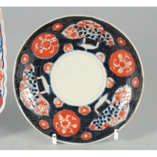 81 - A PAIR OF JAPANESE IMARI PORCELAIN CUPS AND SAUCERS, together with a dish and small cup, (six pieces... 