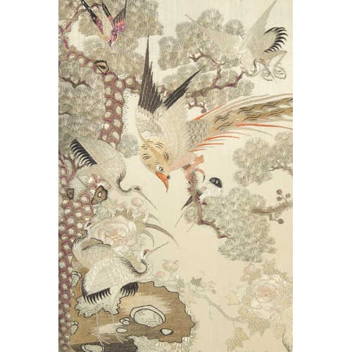 93 - A GOOD QUALITY CHINESE EMBROIDERED SILK PICTURE INSET WITHIN A HARDWOOD SCREEN, depicting a variety ... 