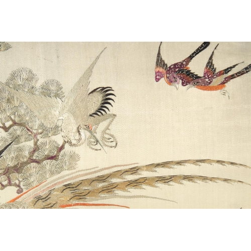 93 - A GOOD QUALITY CHINESE EMBROIDERED SILK PICTURE INSET WITHIN A HARDWOOD SCREEN, depicting a variety ... 