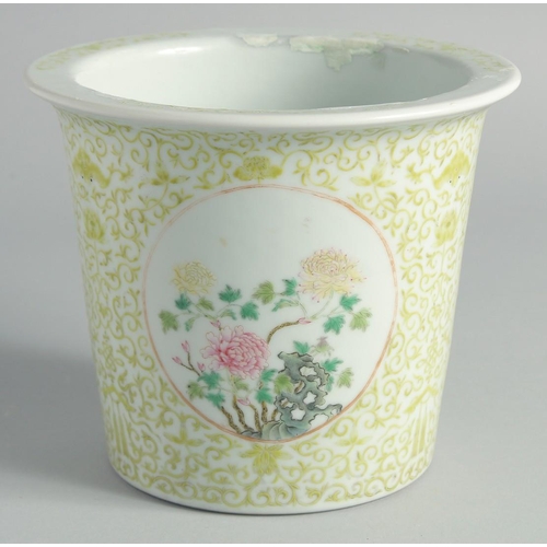 96 - A CHINESE FAMILLE ROSE PORCELAIN PLANT POT, decorated with a panel of an insect and two panels of fl... 