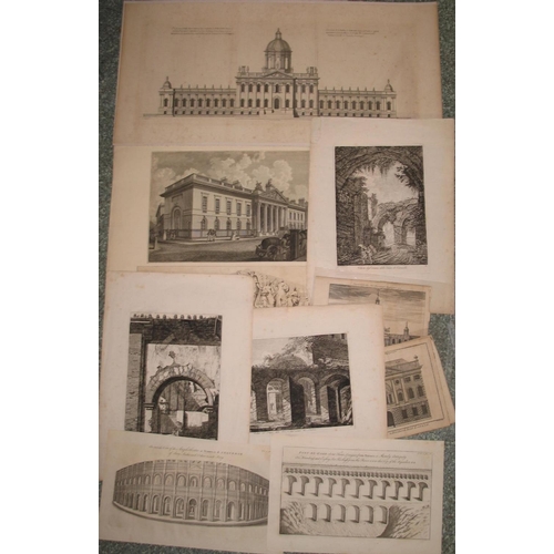 100 - [PRINTS] ARCHITECTURE, small coll'n of 1 mounted & 8 loose engravings, U.K. & Italy (9).