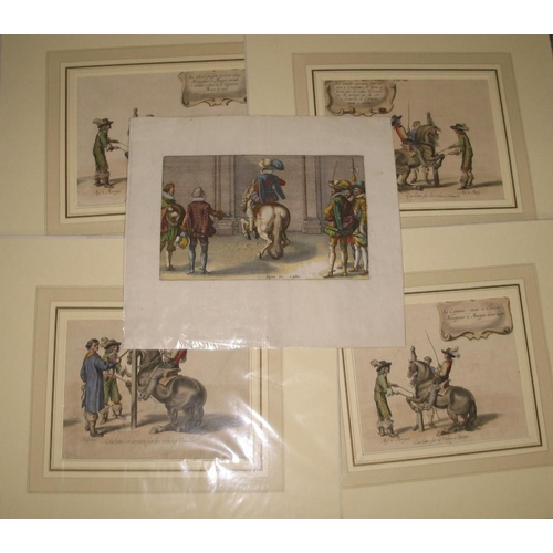 140 - [EQUESTRIAN] 5 x h-col'd prints of dressage scenes, 4 mounted, all unframed (5).