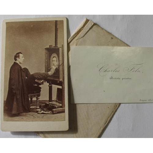 17 - [ARTIST] FELU (Charles) artist: carte-de-visite photo showing him painting a self-portrait with his ... 