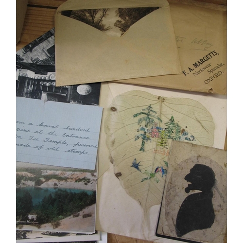 21 - POSTCARDS, plus a 19th c. silhouette; a 