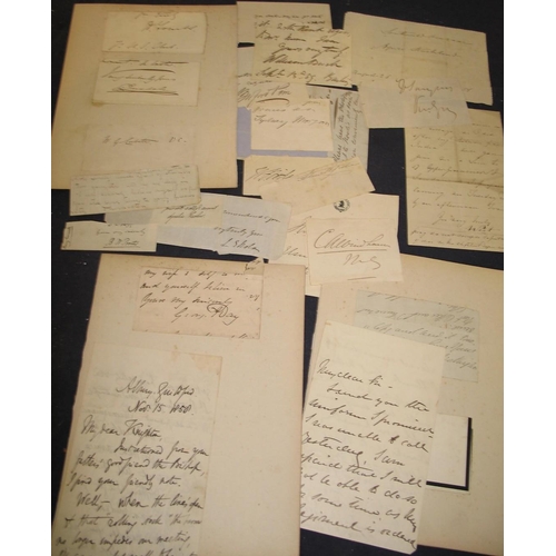 40 - AUTOGRAPHS, W. G. Cubitt V.C., Agnes Strickland, & sundry others, mostly cut, some letters (Q).