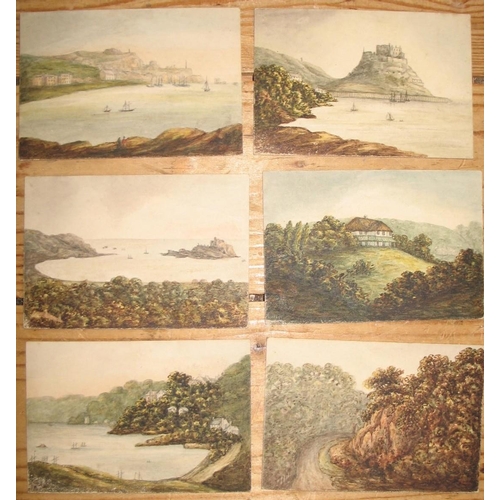 47 - JERSEY watercolours: six small watercolours, 8 x 11 cms, on card, with details in pencil on the vers... 